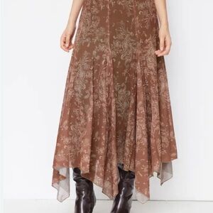 SOLD********Cider Asymmetrical Brown Paisley Skirt